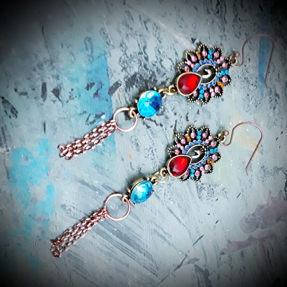 BOHO PEACOCKS EARRINGS - Picture 2 of 5